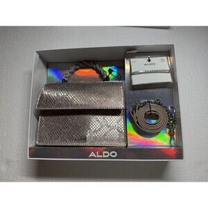 NWT ALDO Mini Top-Handel Crossbody Bag Silver Diamonds Animal Print